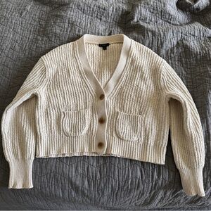 J. Crew Cream Ribbed Cropped Cardigan Sweater Medium